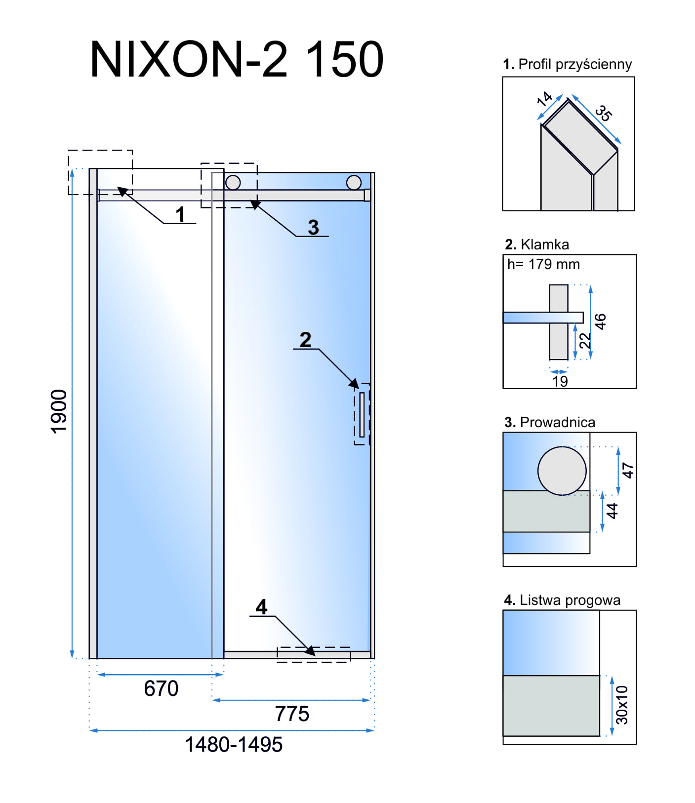 Καμπίνα - πόρτα ντουζιέρας Nixon 100cm-150cm